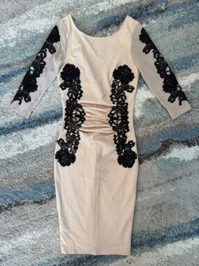 Lipsy Tan/Black Lace Dress Size 2